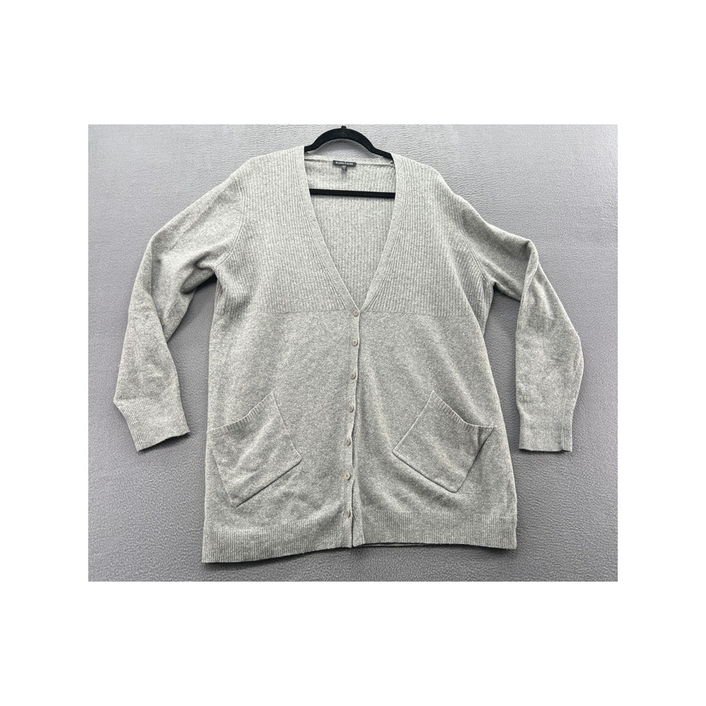 Eileen Fisher Sweater Gray Wool Silk Blend Ribbed Longline Cardigan XL Italian